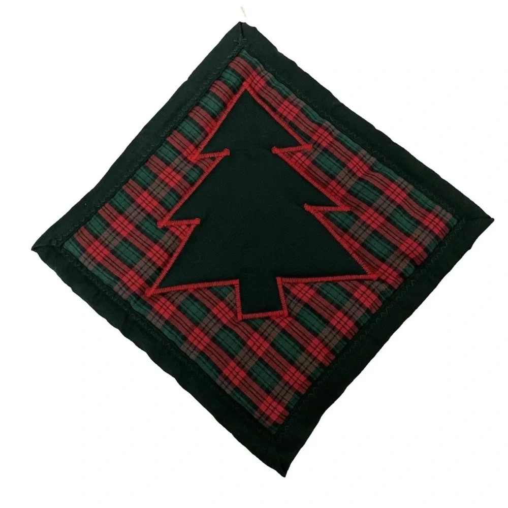 Vtg Handmade Potholders Trivets 2 Virginia‎ Christmas Show 1988 Tree Plaid